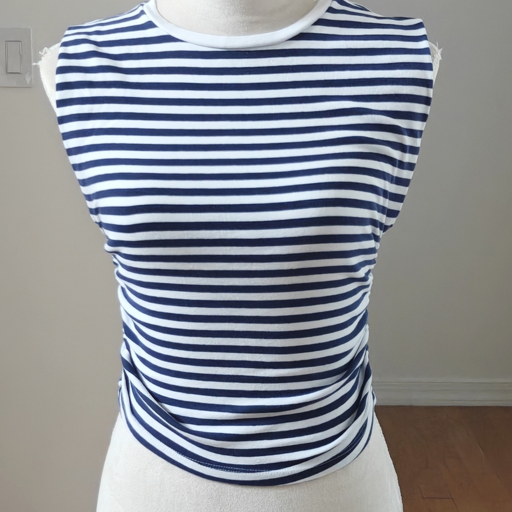 Zara Stripe Navy White Cropped Top Size Small